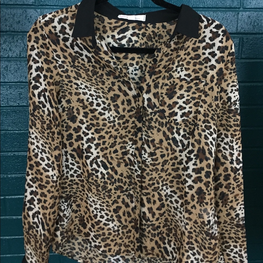 Love Tree Happens Semi-Sheer Leopard Button Down